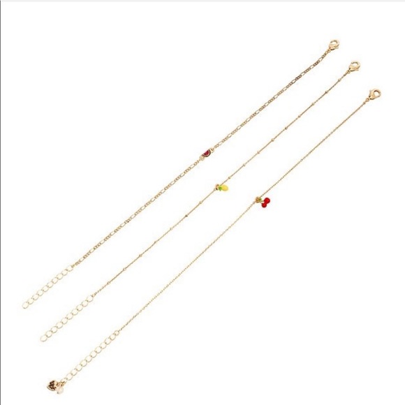 Betsey Johnson Mixed Fruit Charm Anklet Set, Gold - Picture 3 of 4